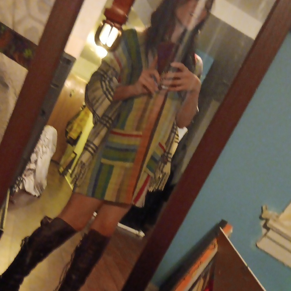 "WARM" Multicolor STRIPED Dress Also Shown W Grain Leather Belt Sold Seperately - Picture 10 of 13